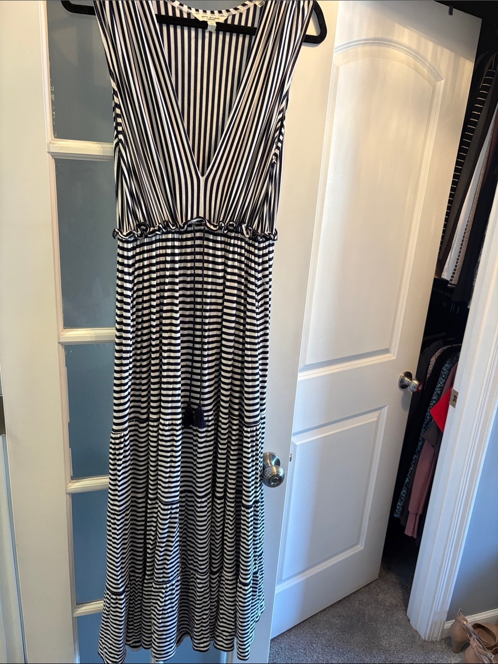 Black & White Striped V-Neck Maxi Dress